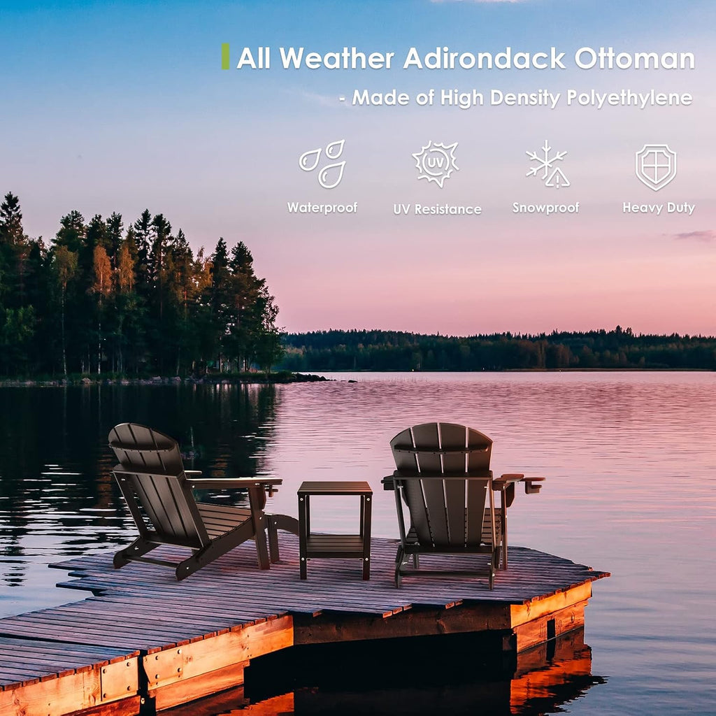 Adirondack Ottoman Set of 2, HDPE Plastic, Black | 19.7'' W x 13''H x 18.5'' D | All Weather Footrest | for Outdoor