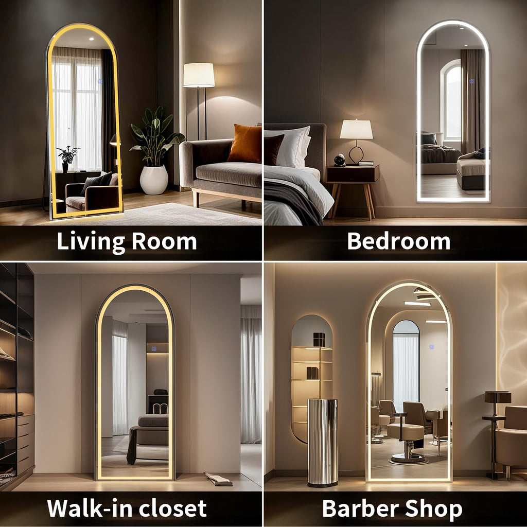 71"x30" LED Full Length Mirror, Arched Standing Floor Mirror