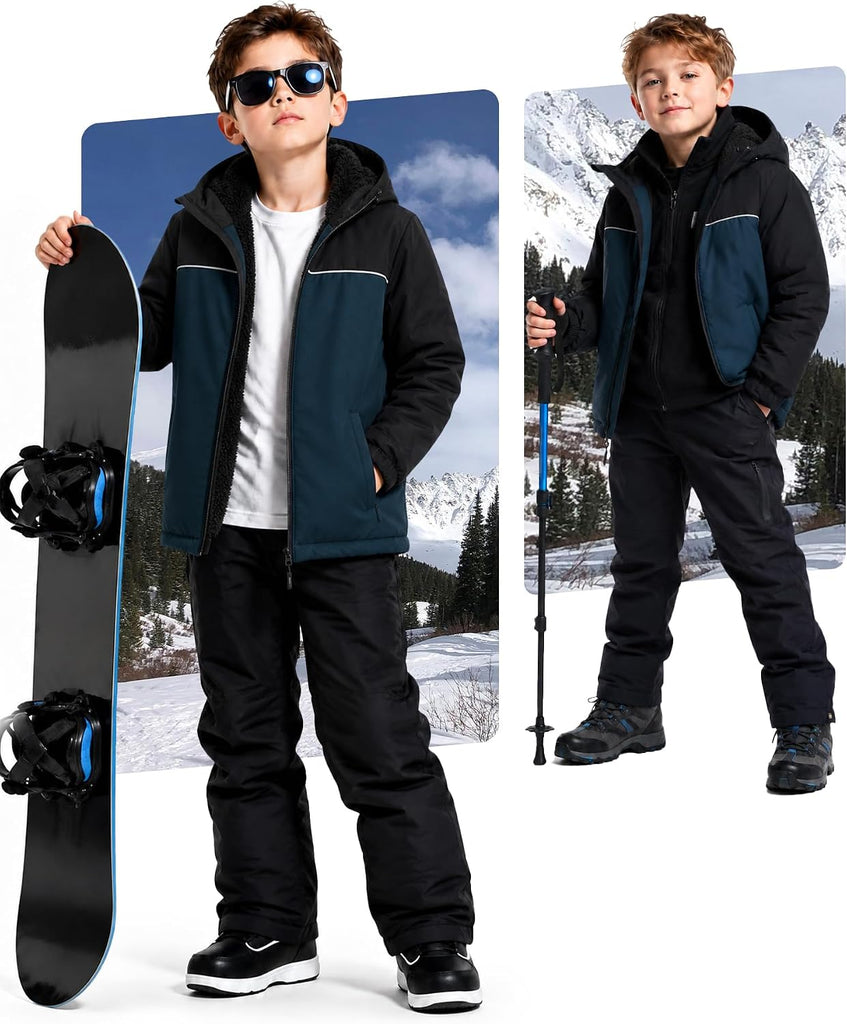 Boys Girls Fleece Waterproof Jackets Sherpa Lined Hoodies Zip Up