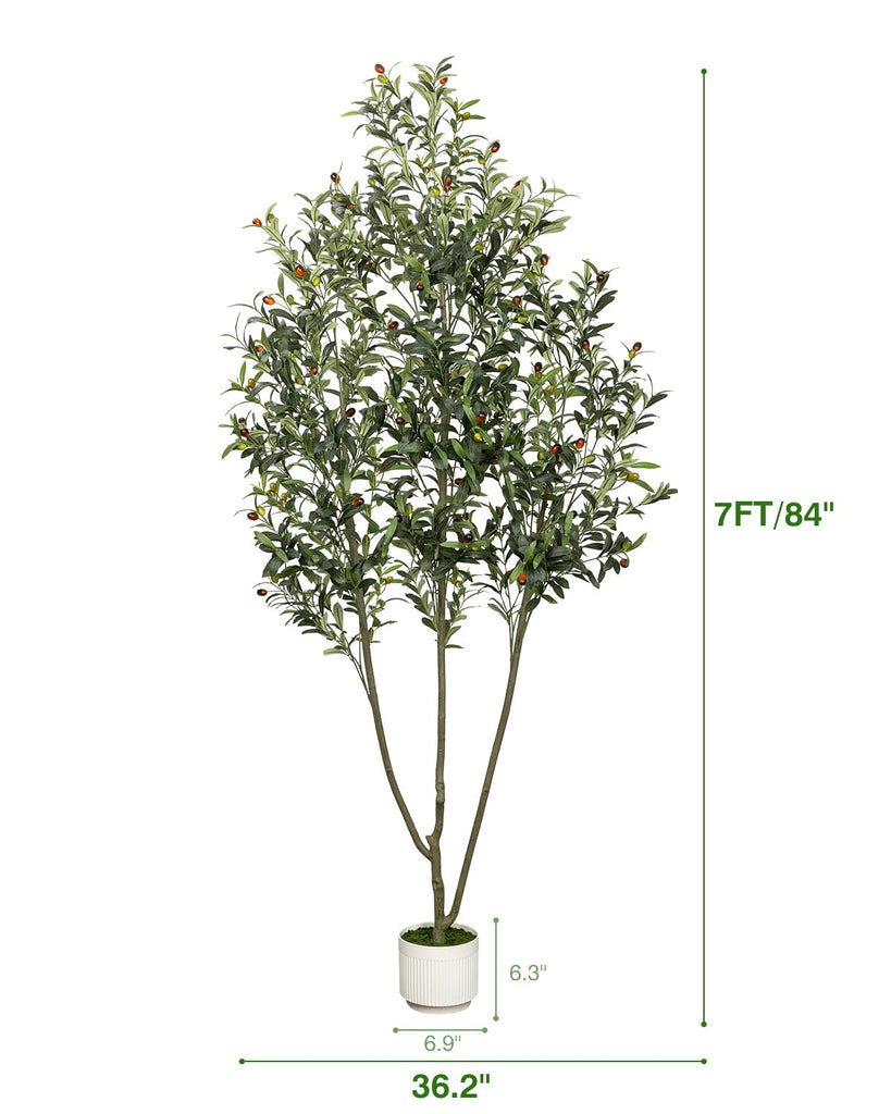 Artificial Olive Tree 7FT with Planter&Cotton Basket