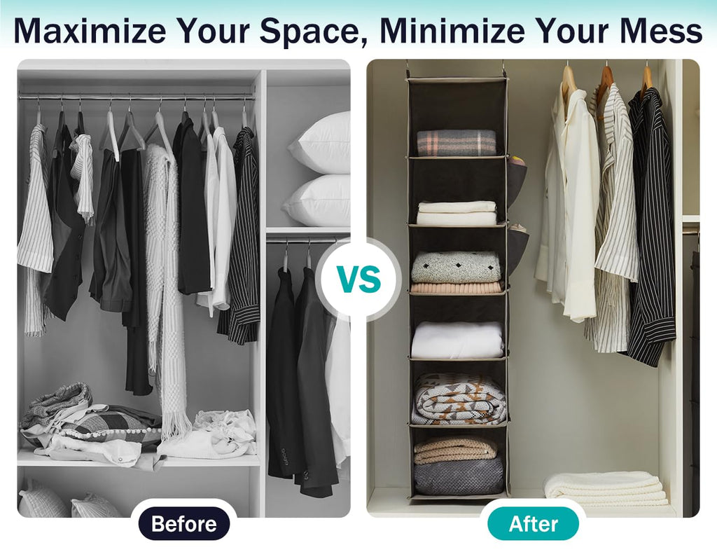 Hanging Closet Organizer and Storage, 6-Shelf, 2 Packs, Grey