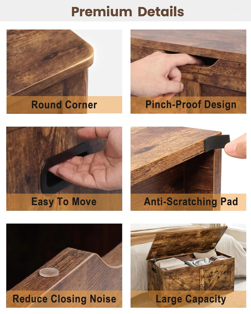 39.4" Storage Chest, Wooden Storage Bench, Rustic Brown