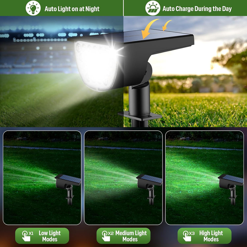 Solar Lights Outdoor Waterproof IP65, Solar Powered 76 LED 3 Lighting Modes Solar Spot Lights Outdoor for Yard Garden