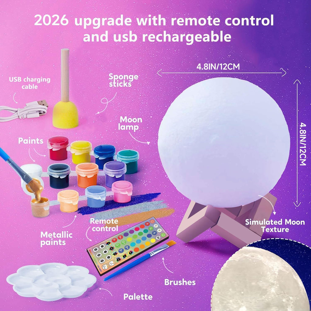 Paint Your Own Moon Lamp Kit, Updated USB Rechargeable, Kids Crafts