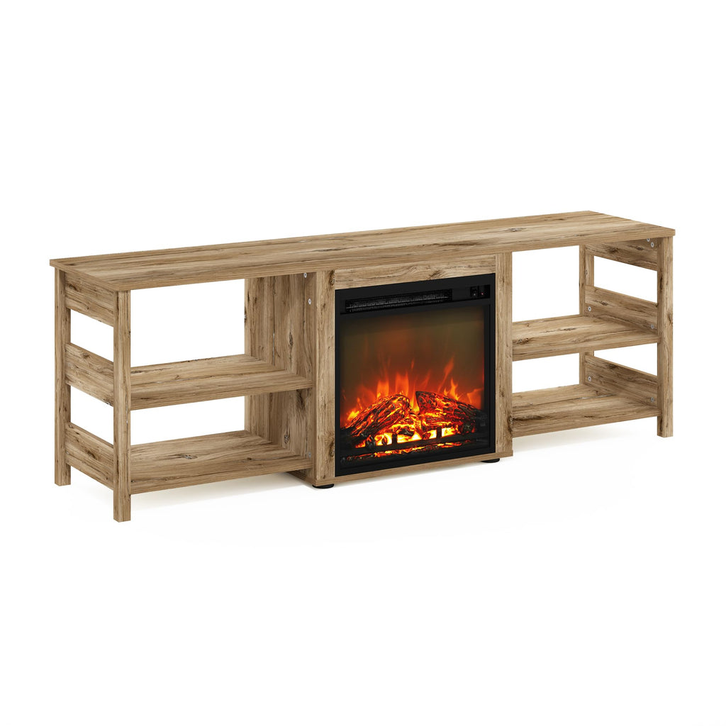 Classic TV Stand, Entertainment Center, TV Console for TV up to 70 Inch with Fireplace and Open Shelf, Brown Oak