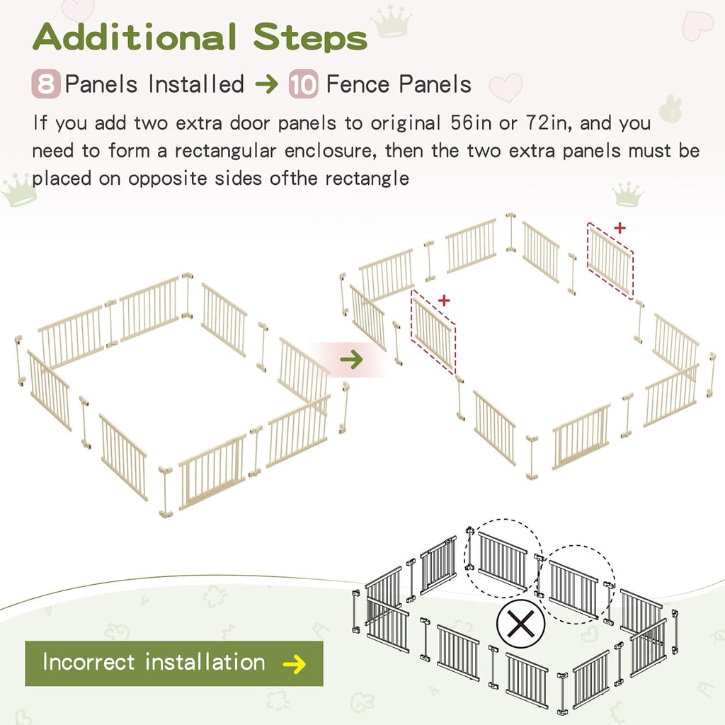 64x64in Foldable Wooden Baby Playpen with Gate, Child Safety Lock, CPC Certified Indoor Play Yard with Suction Cups