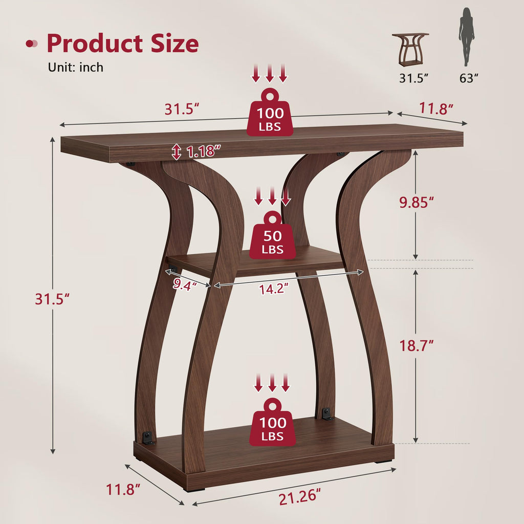 3-Tier Farmhouse Console Table 31.5", Walnut