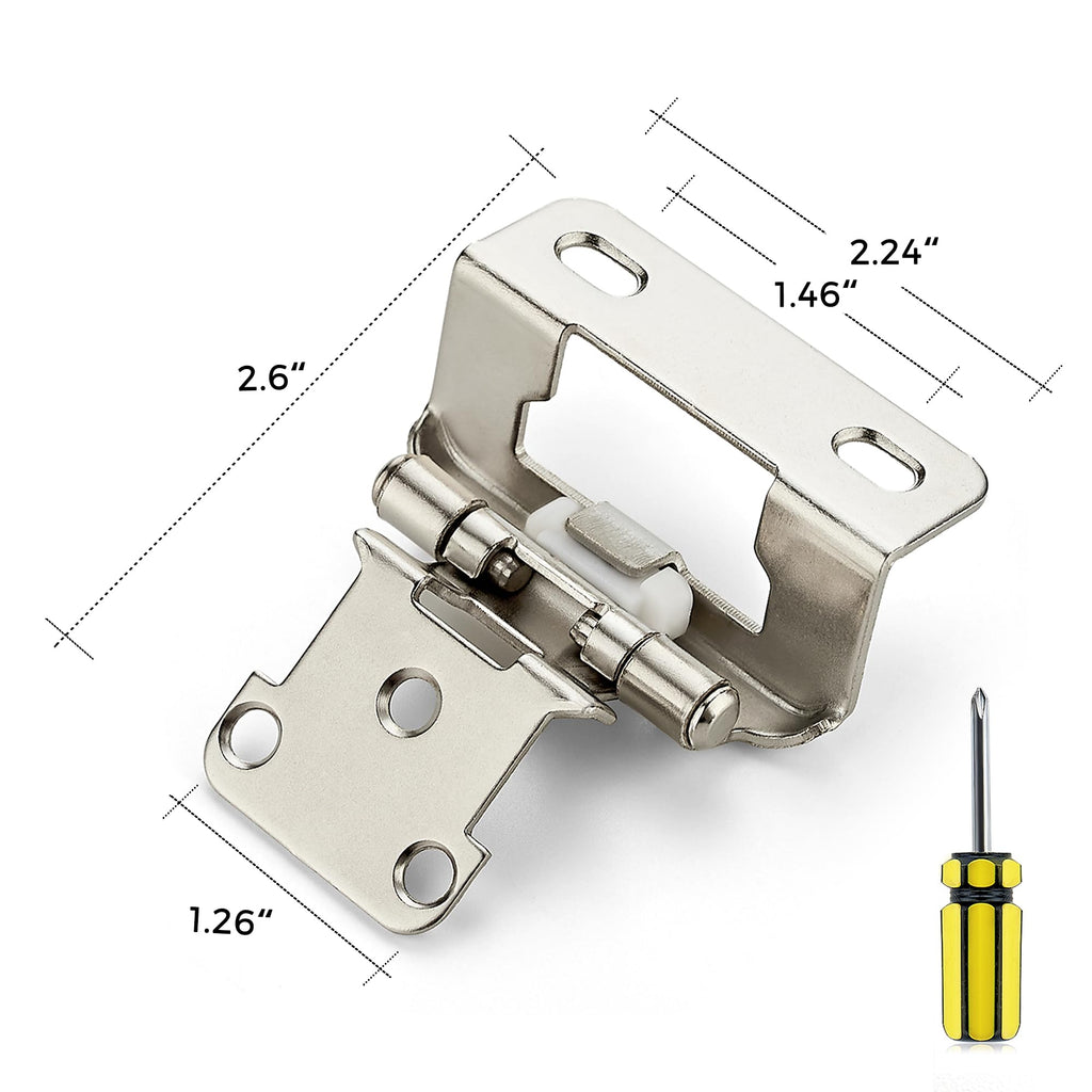 Satin Nickel Kitchen Cabinet Hinges, Semi Wrap 1/2" Overlay, 60 Pack