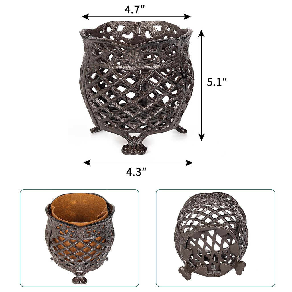 Vintage Cast Iron Urn Planter with Non-Woven Bag, Dark Brown