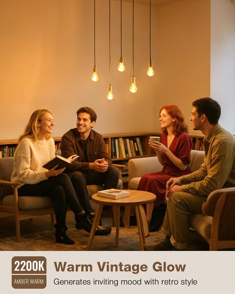 A19 E26 Amber Light Bulbs 2200K Soft Warm, Vintage LED Edison Bulbs 60 Watt Equivalent, Dimmable Antique Old