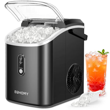 Nugget Ice Maker Countertop with Handle, Ready in 6 Mins, 38lbs/Day, Removable Top Cover, Self-Cleaning, Portable