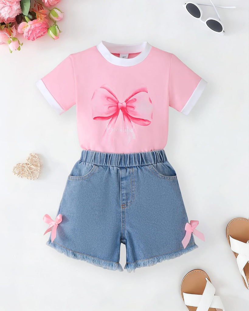 Toddler Girl Clothes Summer Cotton Print T-Shirt and Jeans Shorts Set Casual Girls 2 Piece Outfits Sets