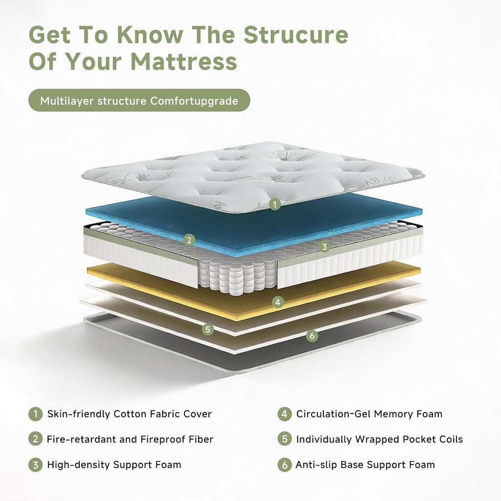 King Size Mattress, 14 Inch Hybrid King Mattress in a Box, Medium Firm Memory Foam Mattress, with Individual Pocket