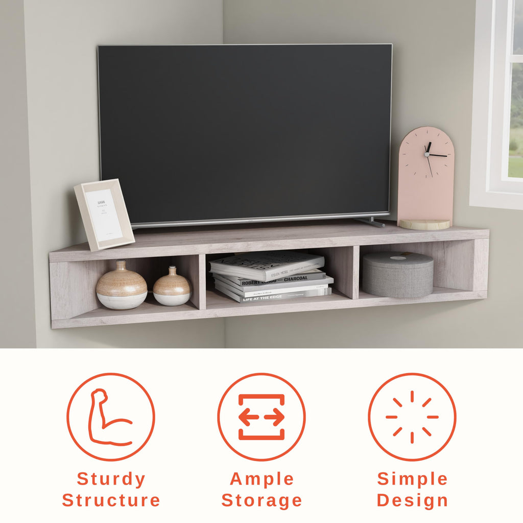 French 46.5 inch Modern Floating TV Stand with Storage, Floating Corner Shelf for Wall, Wood Entertainment Center
