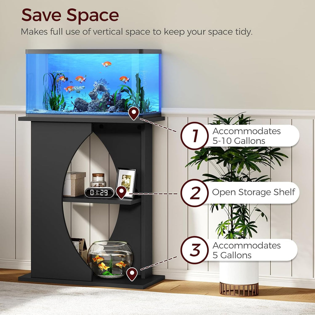 10 Gallon Fish Tank Stand, Wooden Aquarium Stand with 3-Tier Storage Shelves, Heavy Duty Turtle Reptile Terrarium