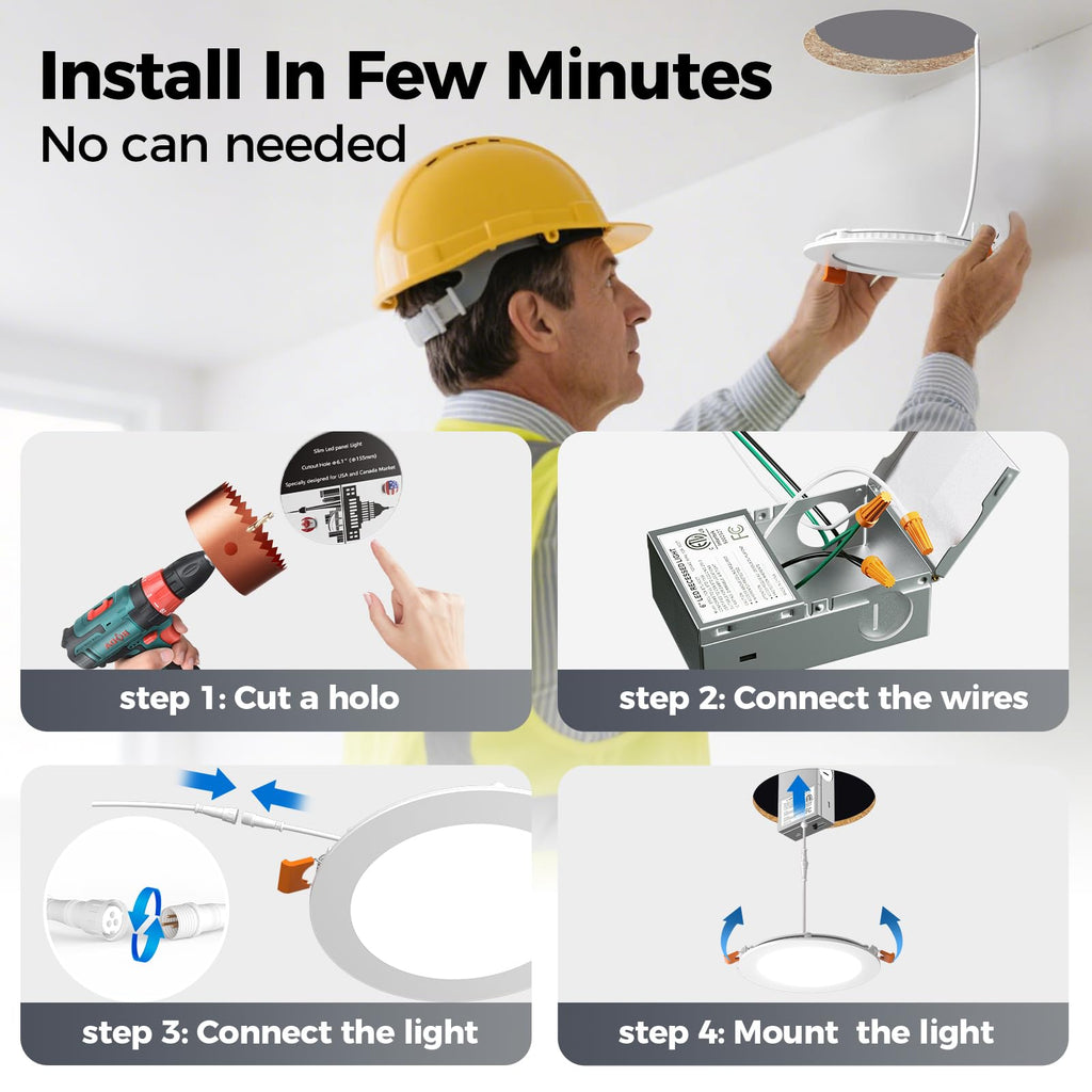 12 Pack 6 Inch 5CCT LED Canless Recessed Ceiling Light