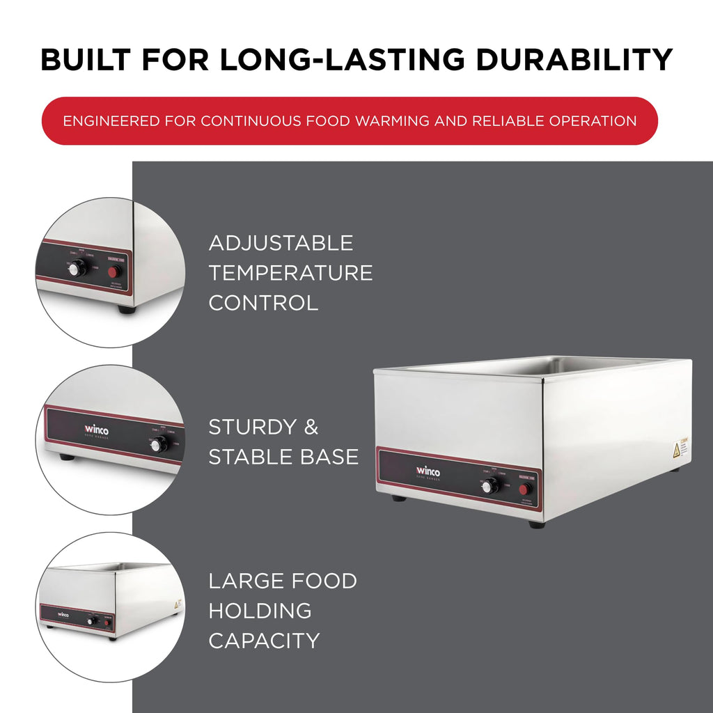 Commercial Portable Steam Table Food Warmer 120V 1200W, Stainless Steel, Large