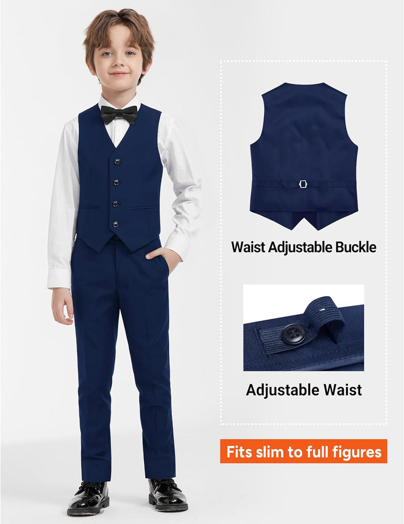 Boys Formal Suit Set, 3 Styling Looks, Adjustable Waist & Suspenders