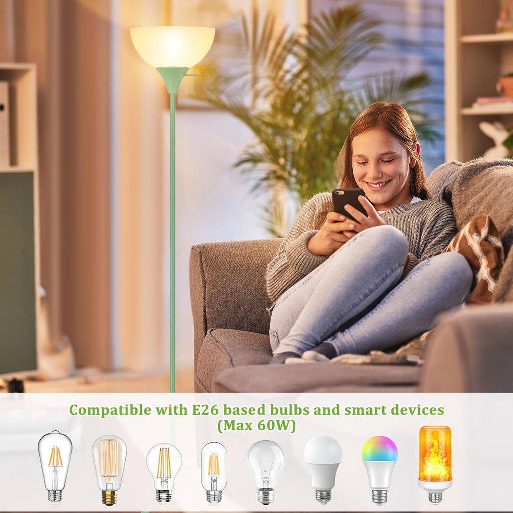 Floor Lamp, LED Standing Lamps with White Plastic Shade, Corner Floor Lights Bedroom, Rotary Switch, Bulb not