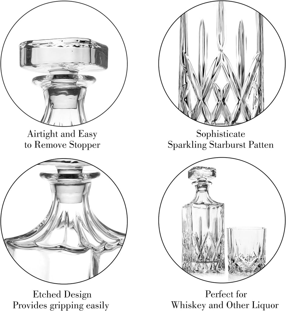 Whiskey Decanter With Glass Stopper ,25 oz Liquor Decanter For Alcohol , Wine , Scotch , Brandy or Bourbon Decanter
