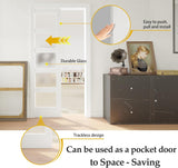 Pocket Door, 32" x 80" Concealed Sliding Closet Doors, 5 Lites Tempered Frosted Glass Pantry Doors, 