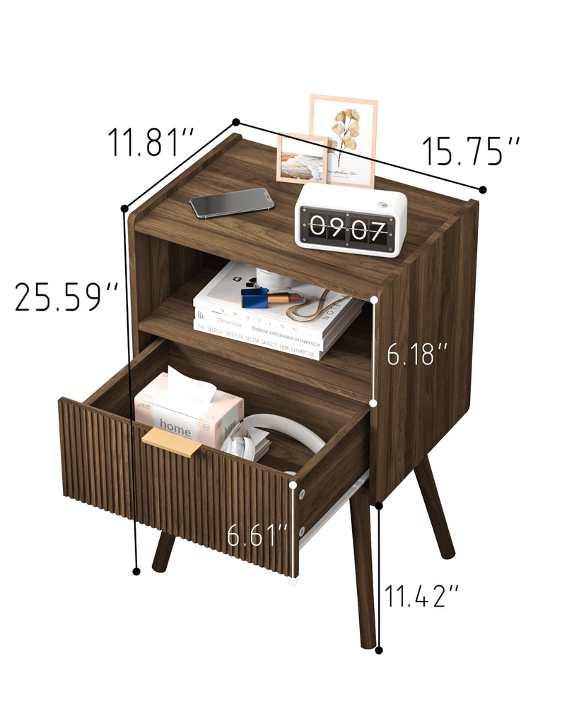 Nightstand, Modern Bedside Table with Storage Drawer and Open Wood Shelf, and Small Spaces, Accent Night Stand with