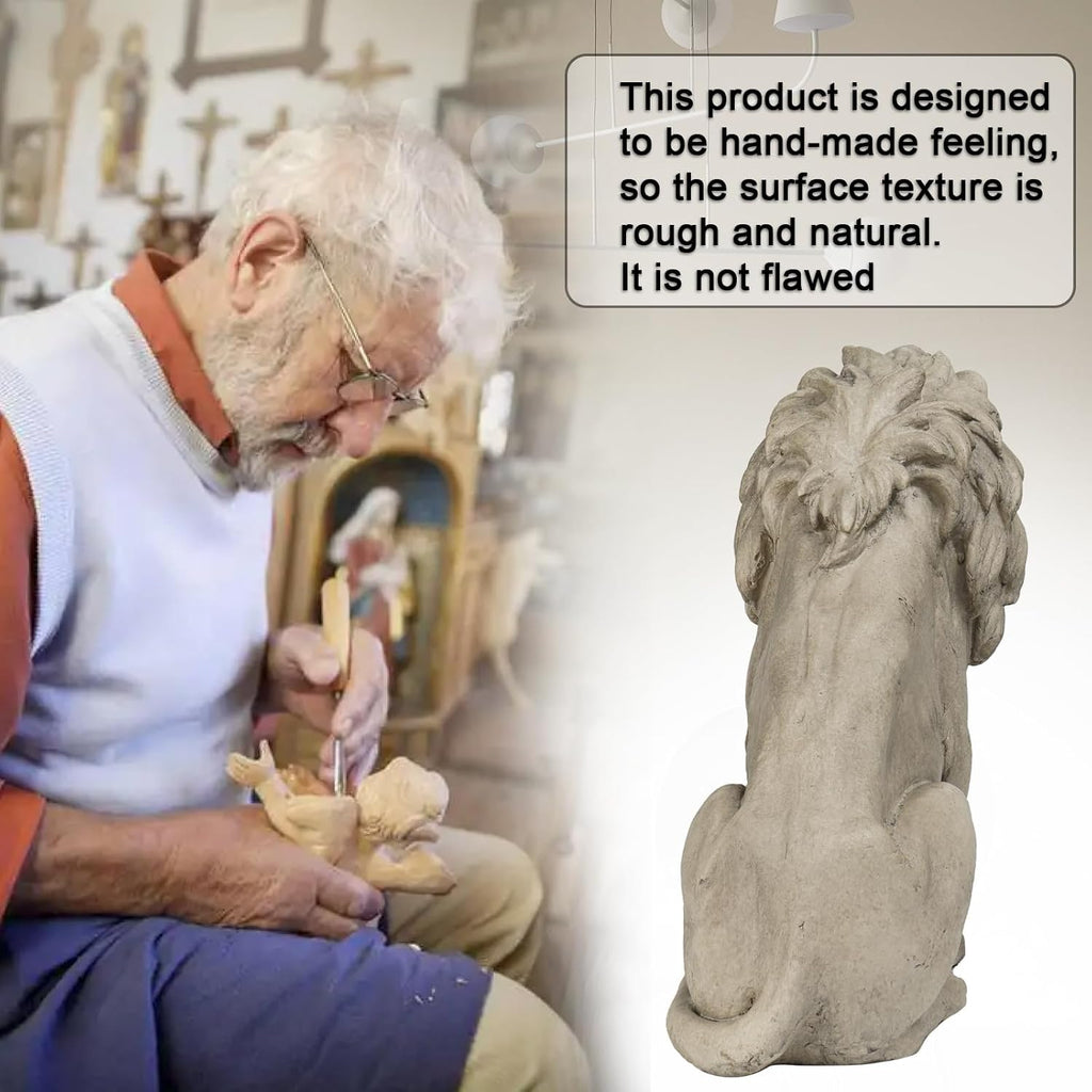 Garden Outdoor Statues Lion Statue - 20Inch Garden Decor Statue Antique Lion Stone with Long Hair Outdoor Indoor