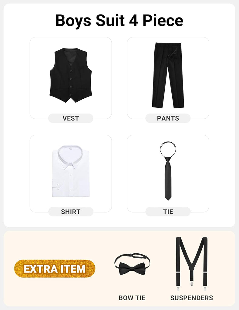 Boys Suit Piece & Piece Tuxedo for Kids with Suspenders