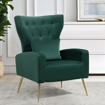 Button- Tufted Living Room Chairs, WingBack Velvet Accent Chairs Armchair with Lumbar Pillow, Bedroom Chairs Arm