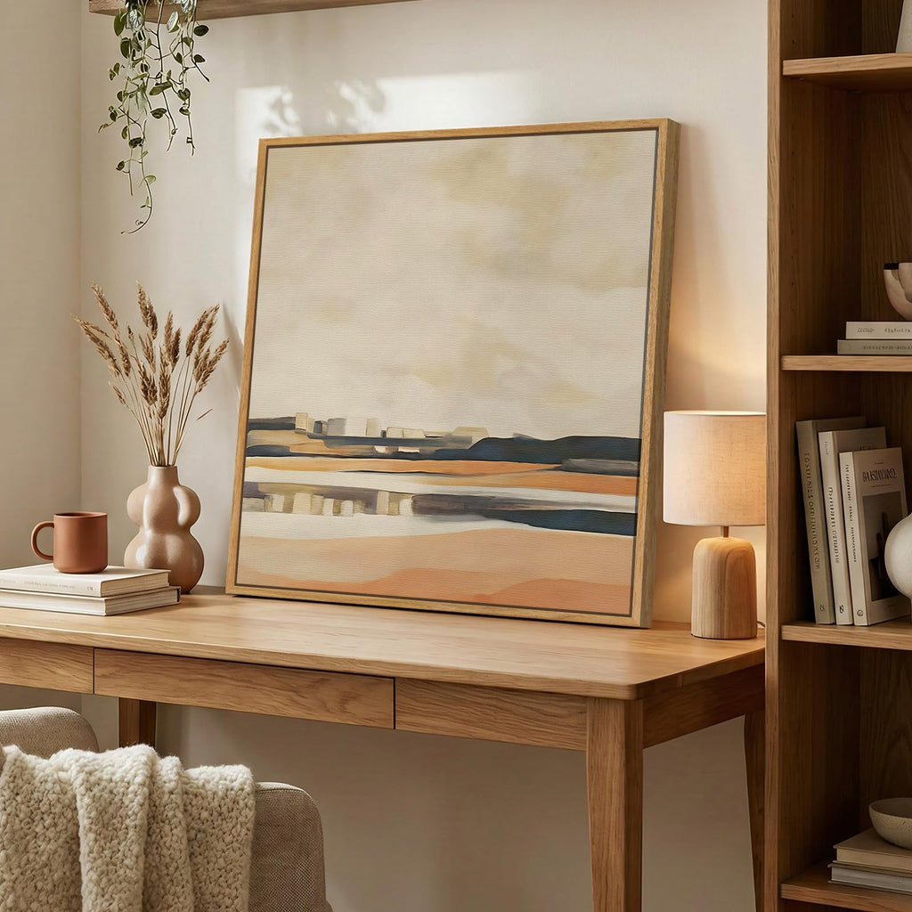 Framed Square Neutral Abstract Landscape Wall Art, 24x24 In