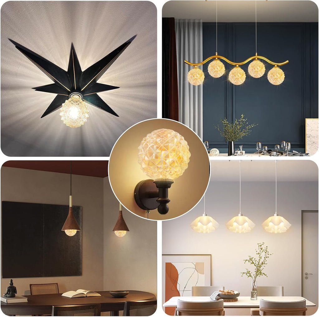Vintage Edison Bulb G30 G95 6W Equivalent 60watt, Dimmable CRI 90+ LED Filament Light Amber Globe Pineapple 2500K E26