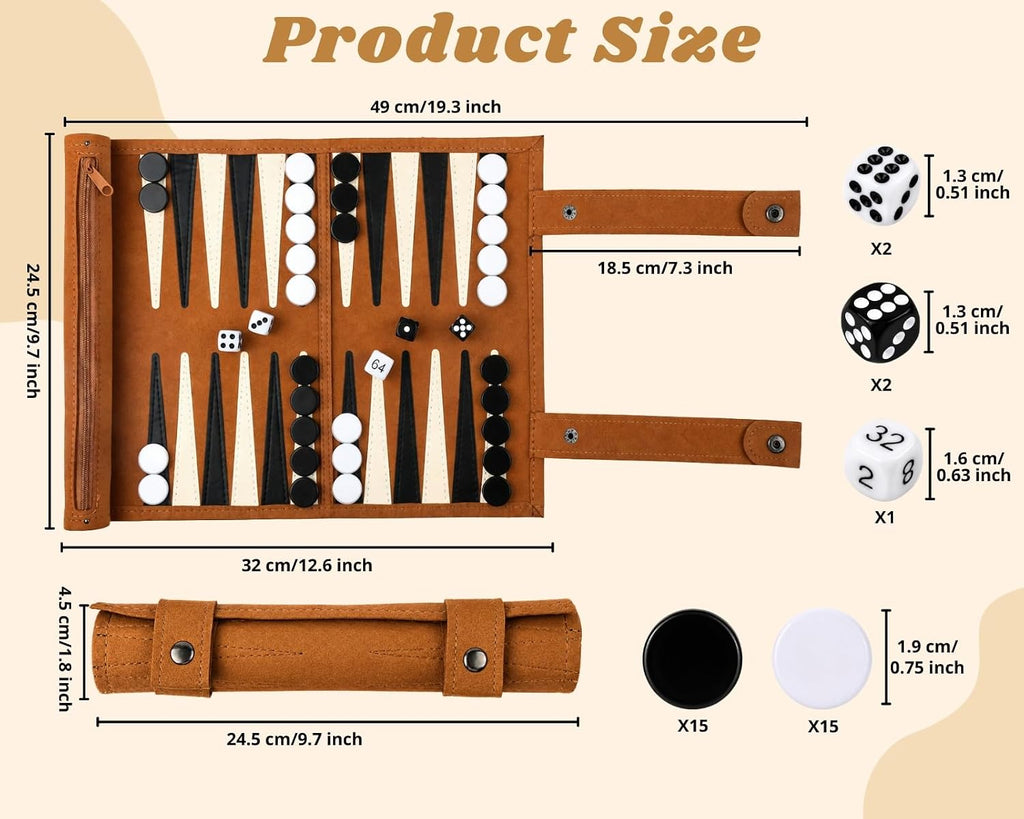 Travel Backgammon Set, Roll Up Backgammon Game Set, 12.6 X 10