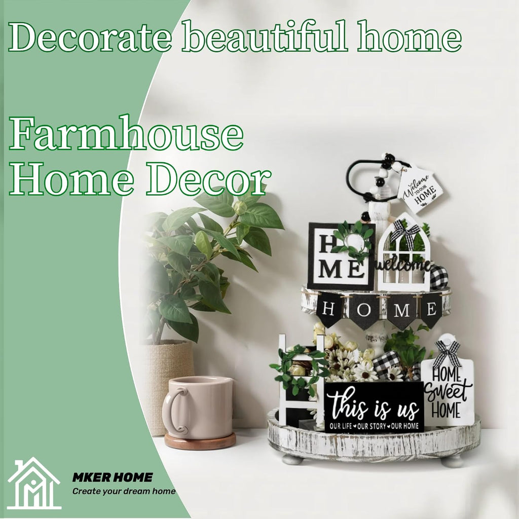 Tiered Tray Decor Set for Rustic Home Country Kitchen Dining Room Living Room Table Decorations Farmhouse Modern - Set of 11