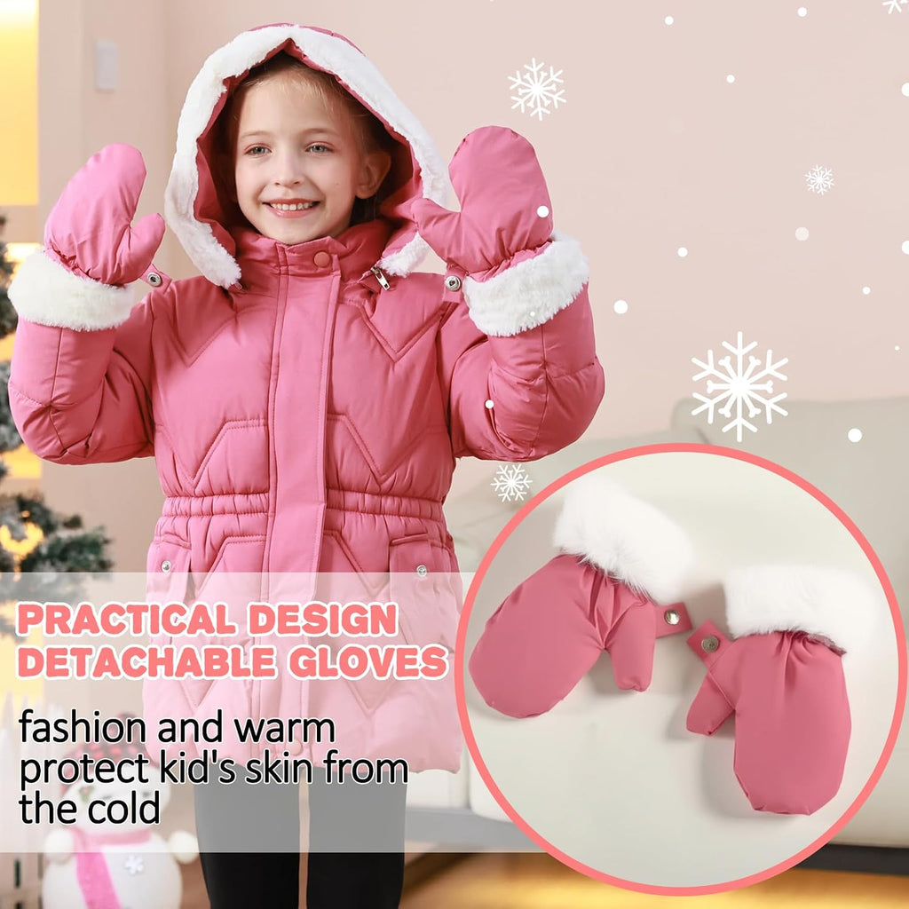 6T Toddler Girls Winter Coat Jacket Outwear Clothes Warm Overcoat Snowsuit Puffer Parka Fur Lined Hood Kids