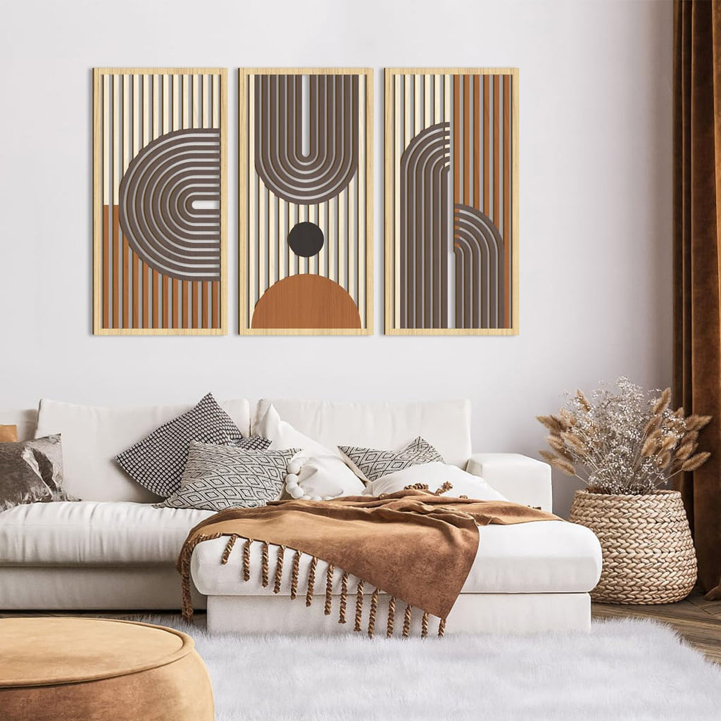 Mid Century Modern Decor 16x32 Inch Large Boho Wood Wall Art Abstract Wooden Wall Decor Minimalist Bohemian Orange