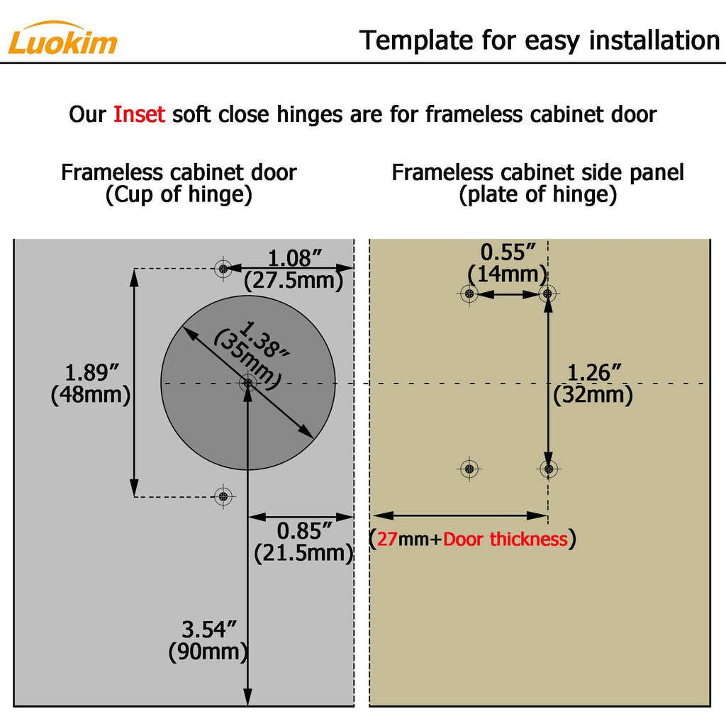 4Pcs Soft Close Inset Cabinet Hinges with Clip-On Plate