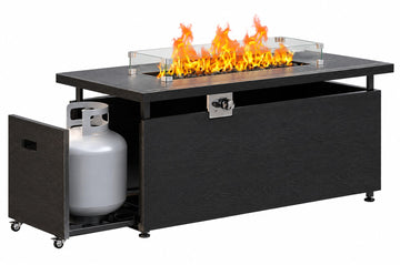 51" 4-in-1 Propane Fire Pit Table, 60000 BTU with Glass Wind Guard