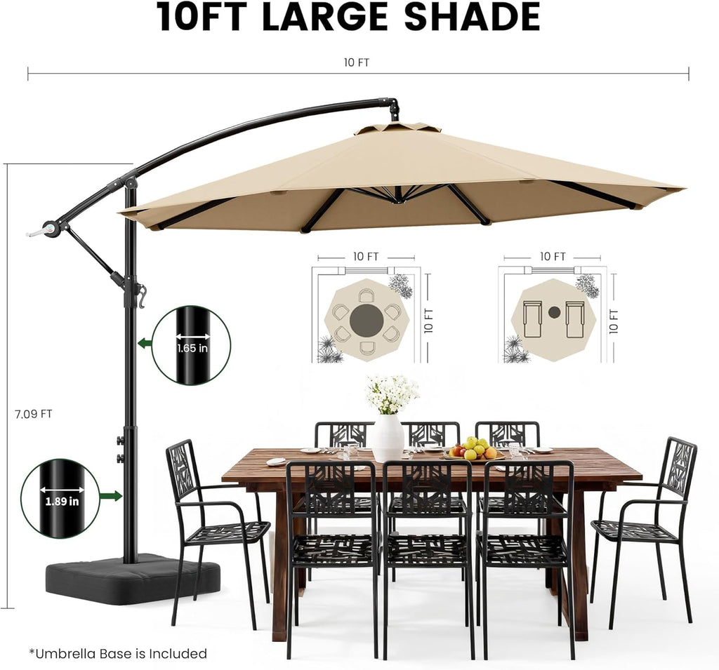 10FT Cantilever Offset Patio Umbrella with Base Included, Outdoor Patio Umbrella with 360° Rotation & Infinite Tilt