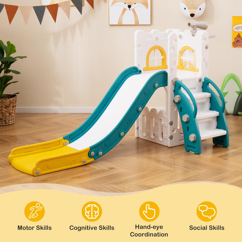 Toddler Slide, 6-in-1 Indoor & Outdoor Kids Slide Playset (Yellow)