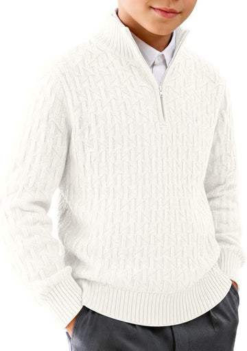 Boys Quarter Zip Sweater Textured Knit Mock Neck Pullover Tops