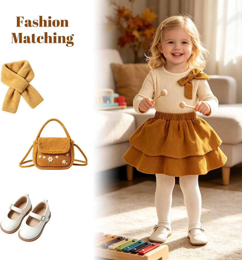 Toddler Girl Outfits Fall Winter Knit Bow Tops Cute Skirt Set