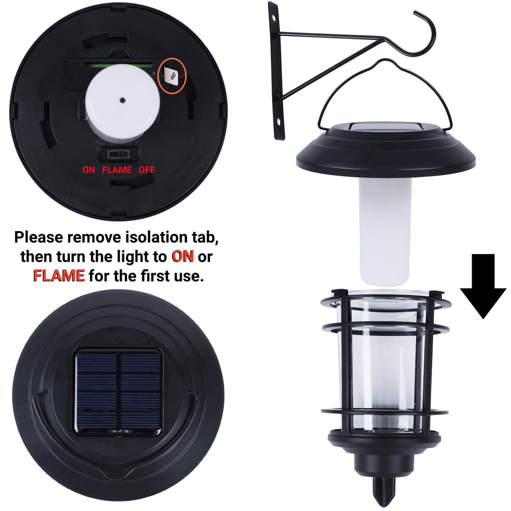 4 Pack Solar Flame Wall Lanterns Outdoor, Solar Powered Wall Mounted Sconce Lights, Flickering Flame LED Light Auto