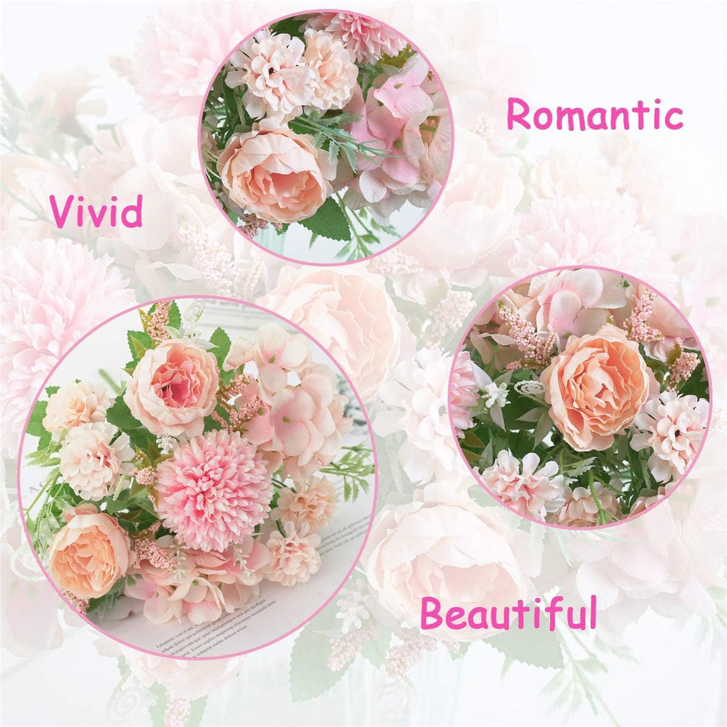 Artificial Flowers, 2 Pack Fake Peony Silk Hydrangea Bouquet Decor Plastic Carnations Daisy Realistic Flower - Set of 2