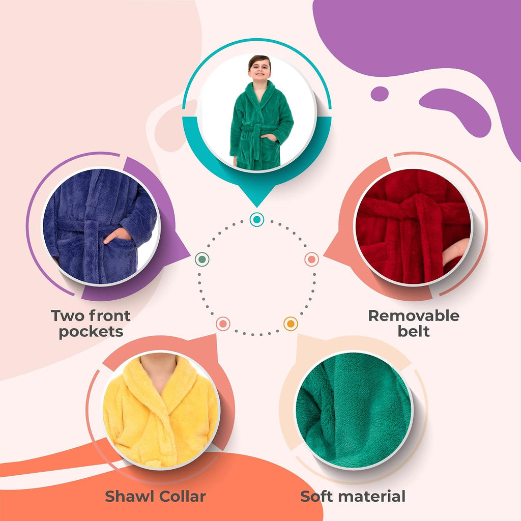 Boys Robe, Kids Plush Shawl Fleece Bathrobe