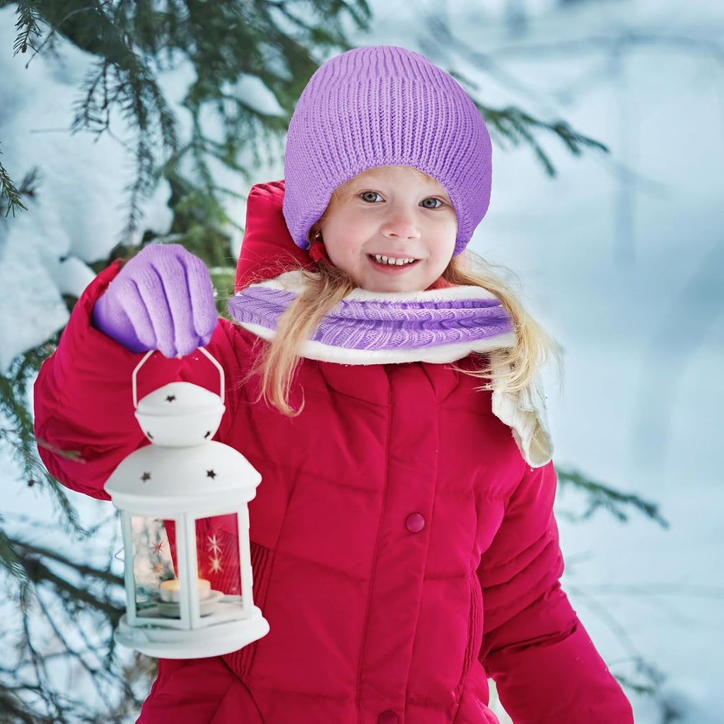 12 Pcs Kids Knitted Winter Hat Gloves Scarf Set for 5-8