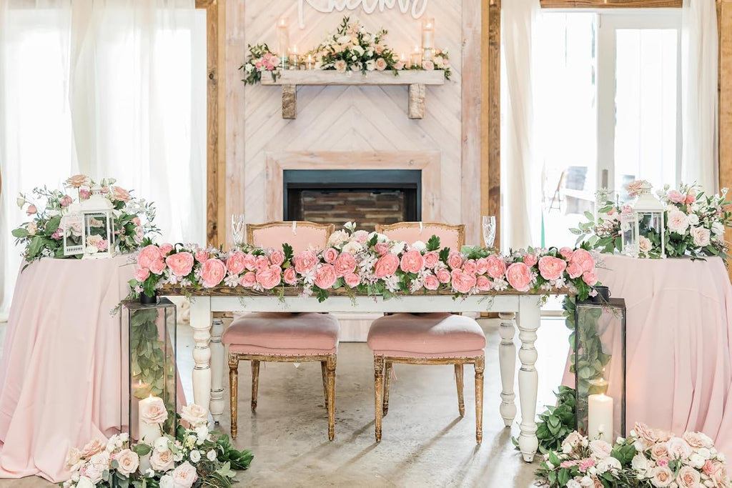Artificial Peony Flower Garland - Silk Peony Garland with Pink Flowers for Wedding Party Table - Set of 12