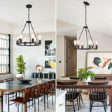 Farmhouse 6 Lights Black Wagon Wheel Chandelier,Modern Vintage Round Pendant Light Fixture for Dining Room,Living Room, Entryway Foyer Kitchen Island, E26 A105-B0D78D9V8L