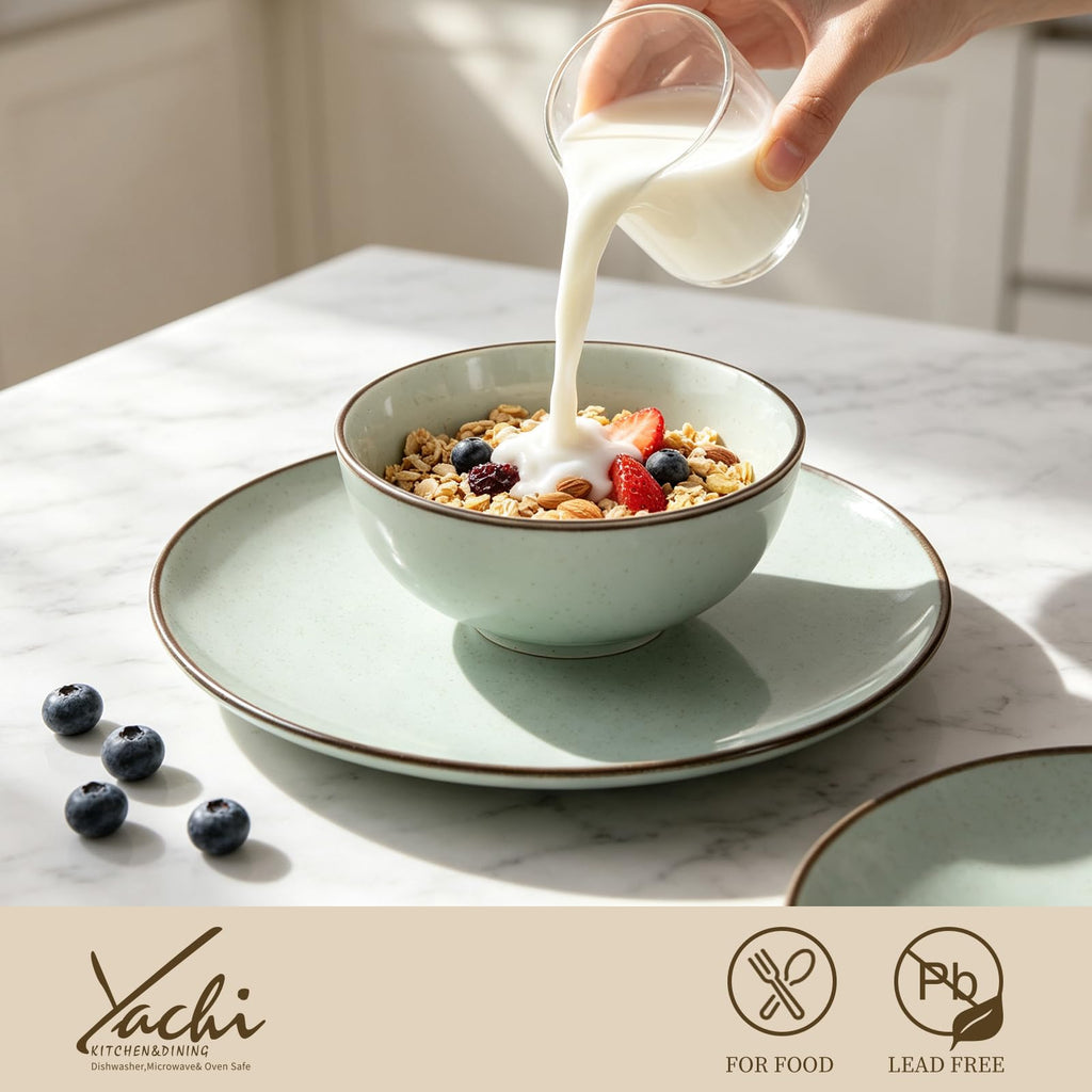Plates and Bowls Sets, 12 Pieces Modern Style Porcelain Dinnerware Set for 4 Kitchen Dinner Set Ceramic Lightweight
