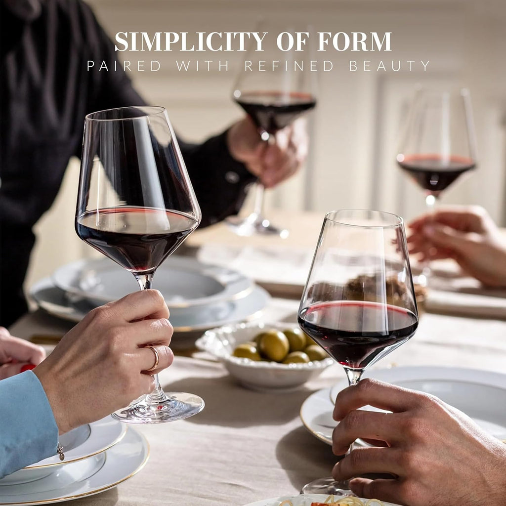 Classic Red Wine Glasses Set of 6 pieces, 16.6 oz, Avant-Garde Collection, Crystal Glass Thin Rim Long Stem Unique