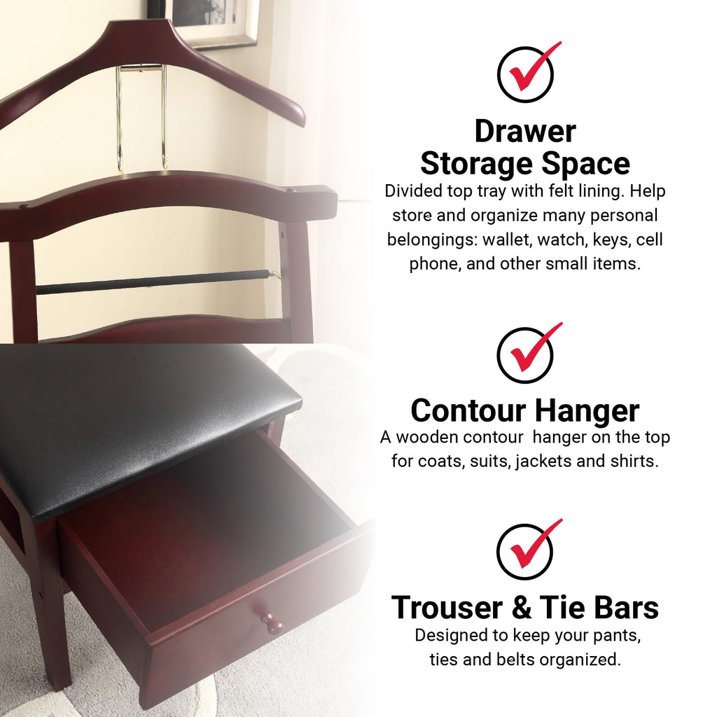 Products - Manchester Chair Valet, Office Chair with Hanger & Valet, Accessory & Clothes Organizer (Mahogany)